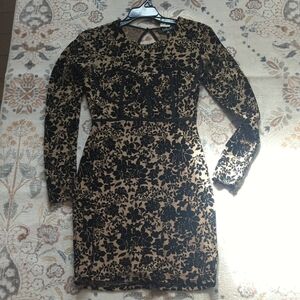 Lulu's Elegant Black and Tan Floral Dress